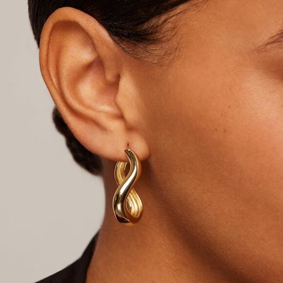 14k gold twisty wave infinity Earring Hoops - Picture 1 of 4
